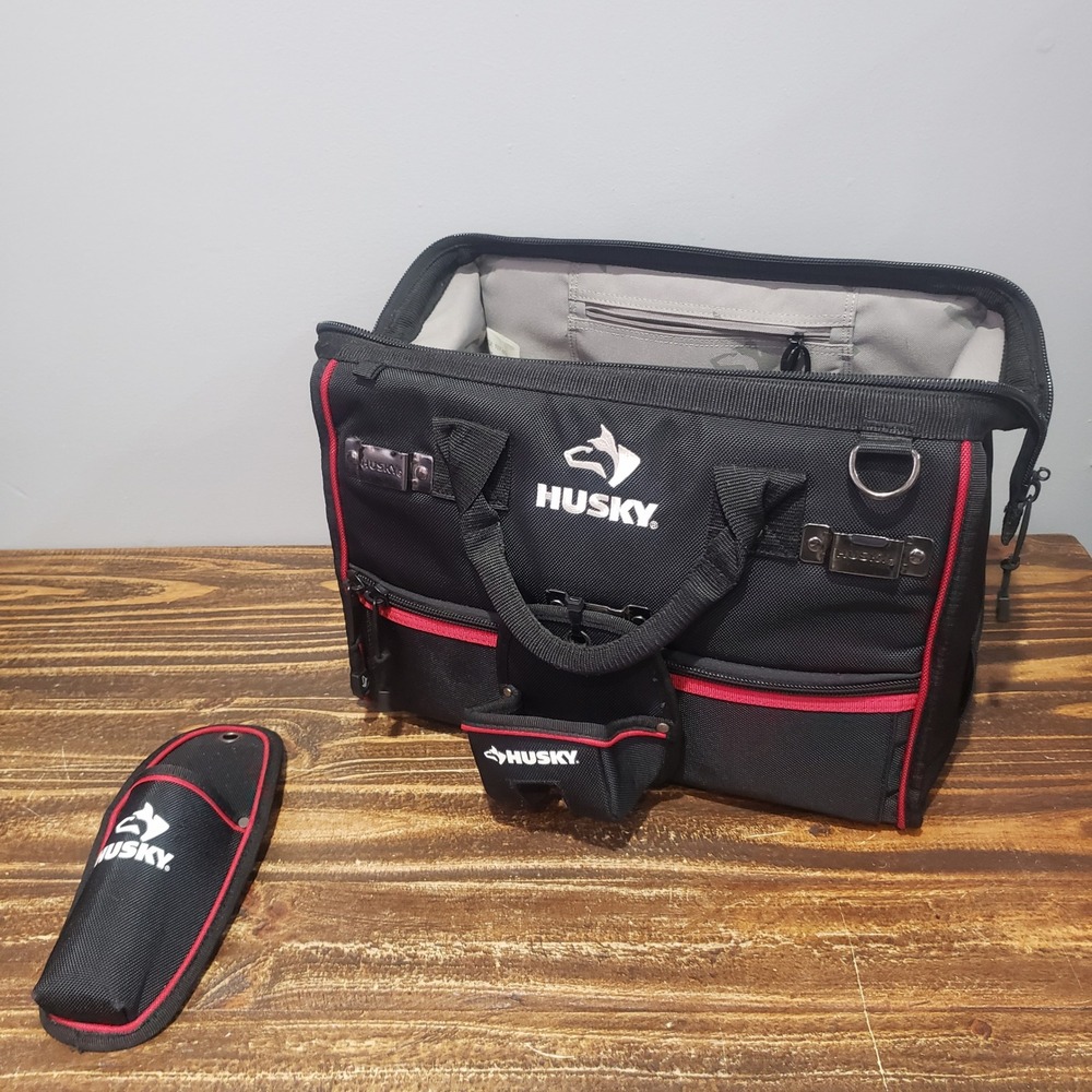 Husky Tool Bag 107-809 Black Red Heavy Duty Organizer Pouch Excellent